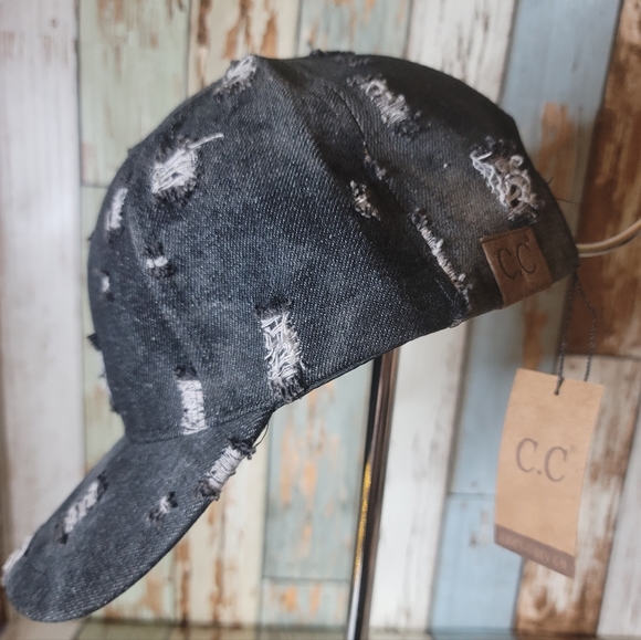 C.C Washed Distressed Cotton Denim Hat Adjustable Baseball Cap - Picture 4 of 5